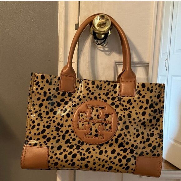 Tory Burch Tan Leopard Cheetah Tote Handbag - Picture 3 of 8